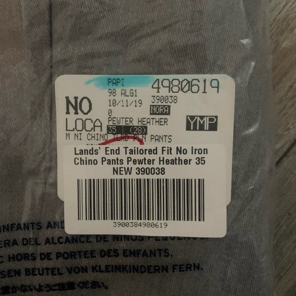 NWT LANDS' END TAILORED FIT NO IRON CHINO PANTS PEWTER HEATHER 35 - Picture 9 of 13